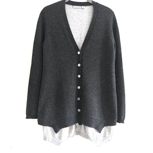 Kokun 100% Cashmere Cardigan Sweater in Charcoal Gray Sz S - Picture 2 of 8